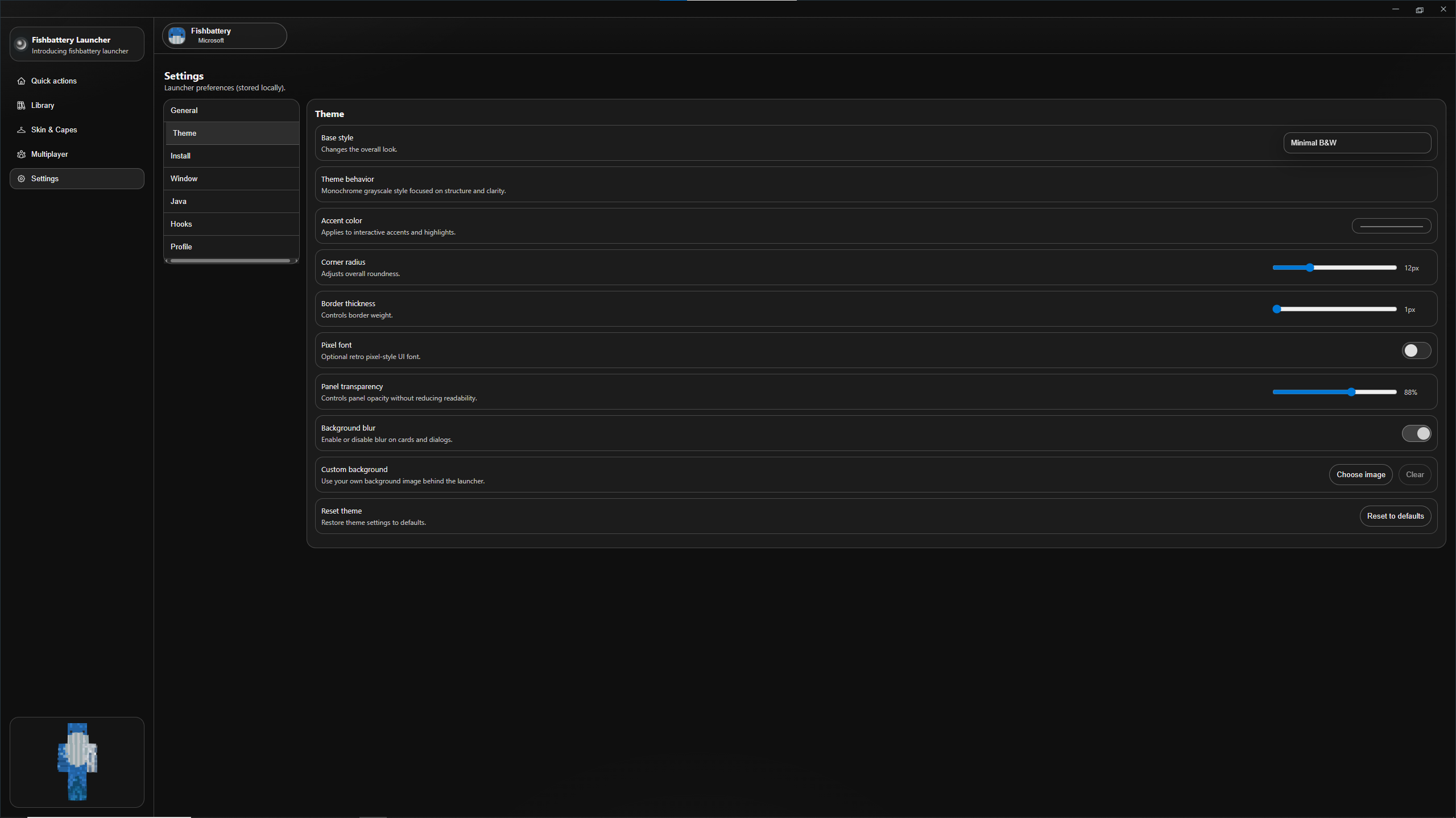 Theme settings preview